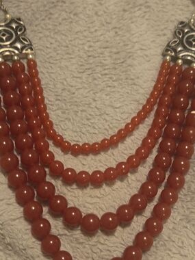 Layered Coral Bead Statement Necklace in Deep Orange